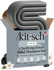 Kitsch clarifying shampoo bar front packaging showing compact detox benefits