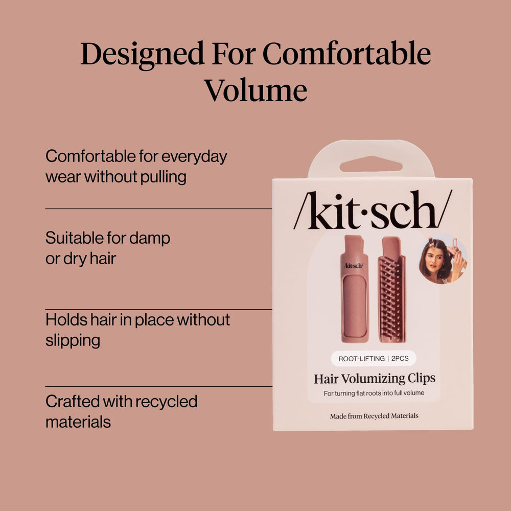 Kitsch clip worn while applying makeup for hands-free styling convenience