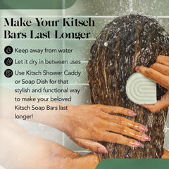 Kitsch conditioner bar beside recycled packaging showing zero-waste benefit