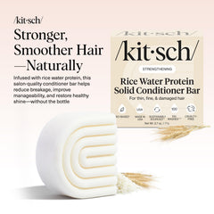 Kitsch conditioner bar texture close-up highlighting rice protein-rich surface benefits