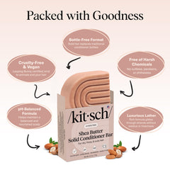 Kitsch conditioner bar in shower illustrating spill-free, travel-friendly use