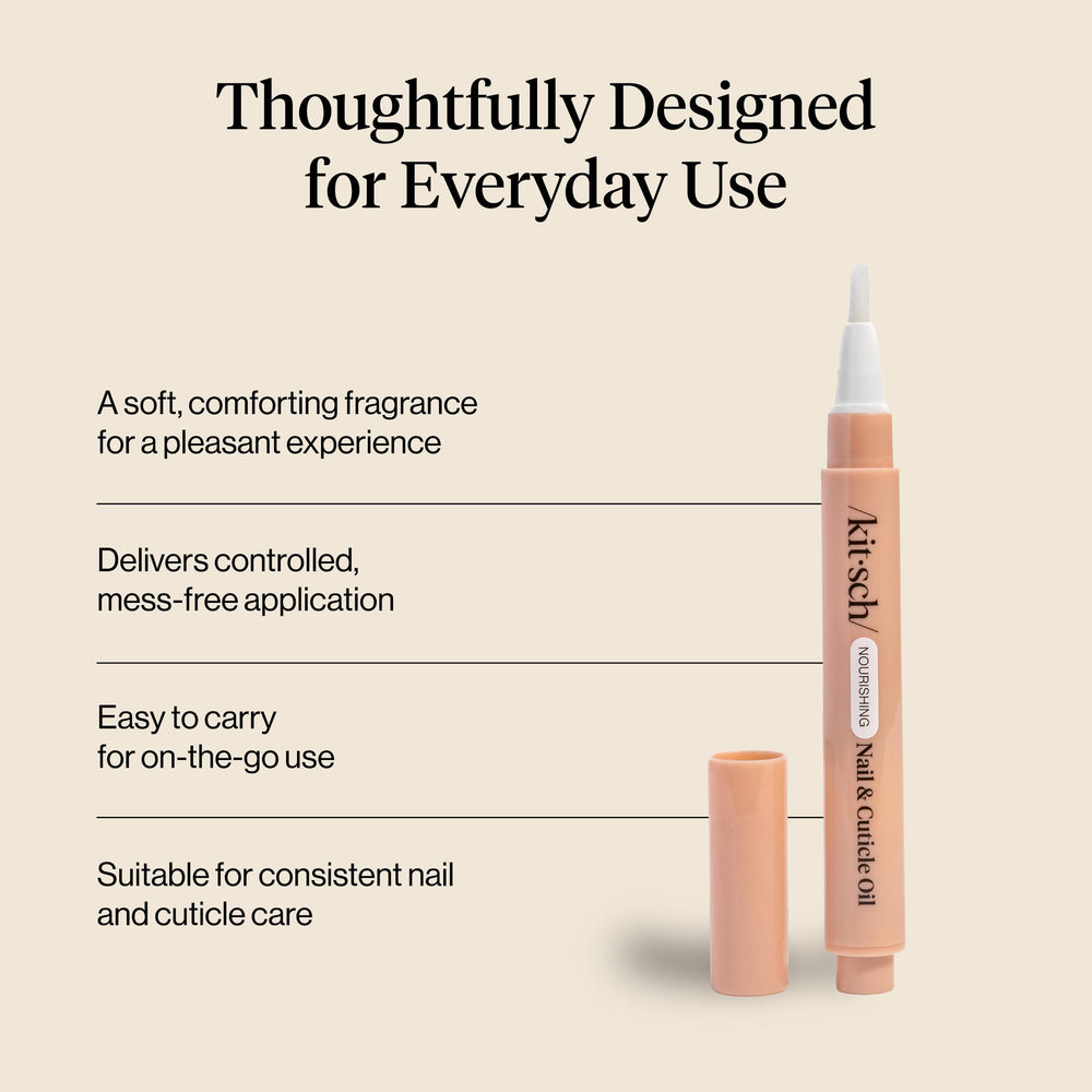 Kitsch pen in hand applying oil to cuticle for quick convenient use