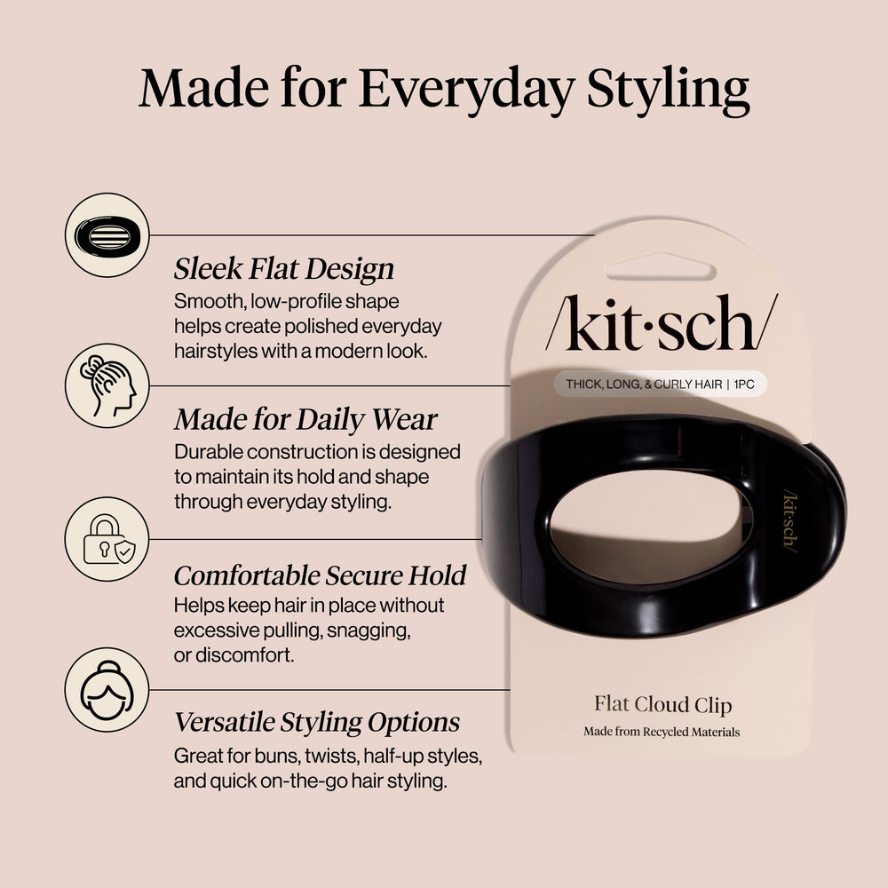Kitsch clip holding a messy bun illustrating all-day secure wear