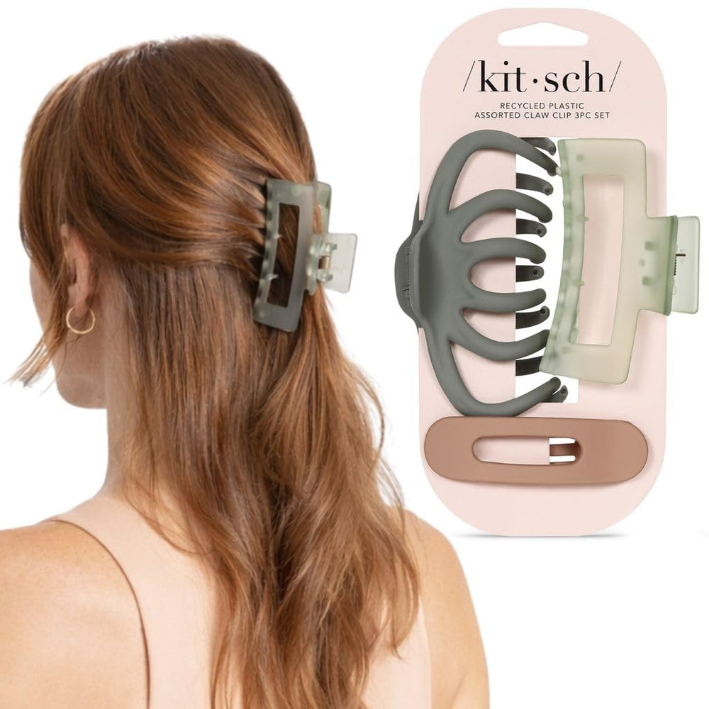 Kitsch front view of three assorted clips showing shape and color, stylish organization benefit