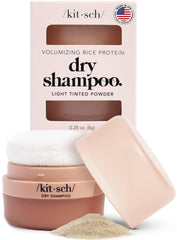 Kitsch front packaging dry shampoo shows compact travel jar and clean design
