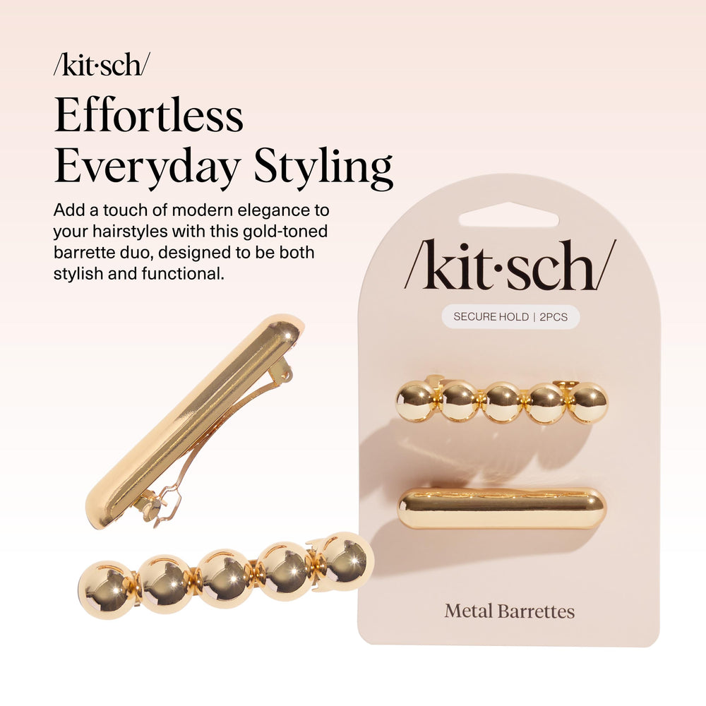 Kitsch gold bubble barrette close-up highlights polished finish and shine