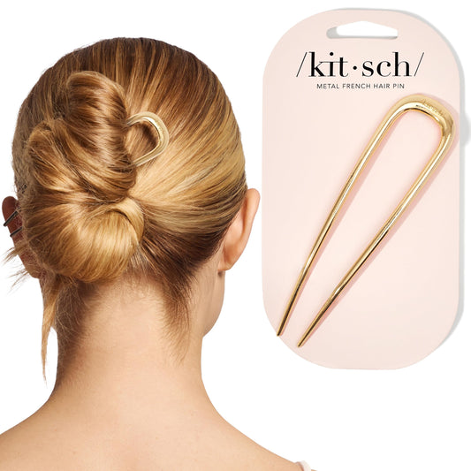 Kitsch gold hair pin front view showing sleek design and elegant hold