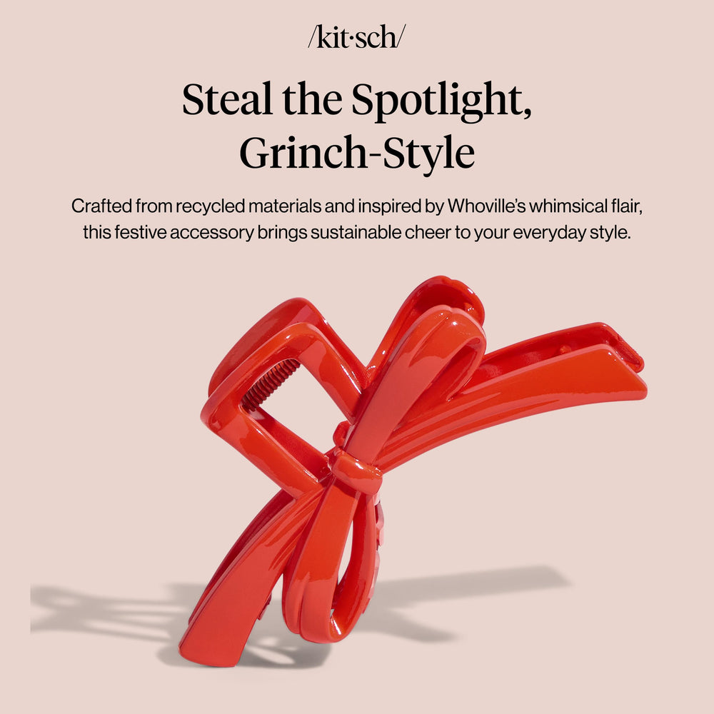 Kitsch Grinch bow side profile highlighting clip shape and strong hold