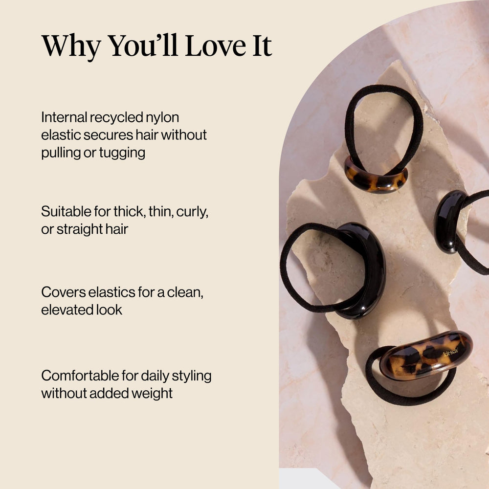Kitsch cuff on ponytail side view providing secure no-pull finish