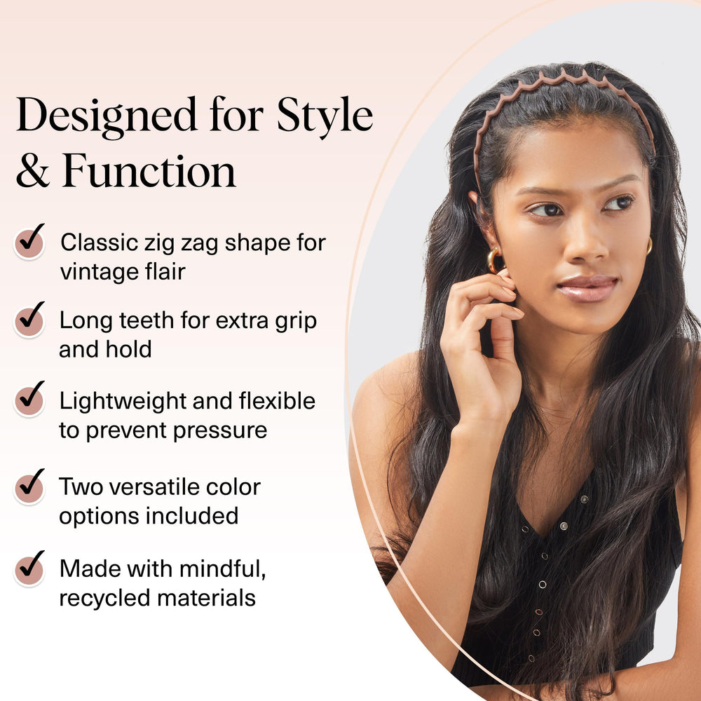 Kitsch headband worn slicked back on model for polished look