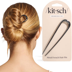 Kitsch hematite hair pin front view showing sleek finish and easy styling benefit