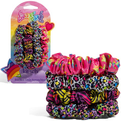 Kitsch x Lisa Frank front packaging showing Rainbow Leopard scrunchies and playful design benefit: bold gift-ready look