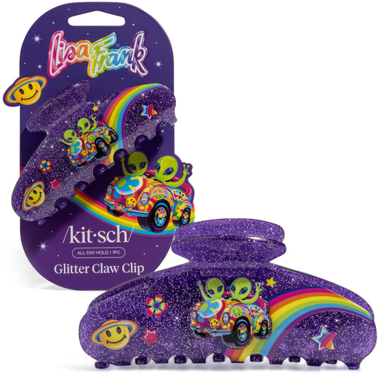Kitsch purple glitter clip front view showing Lisa Frank design and stylish hold
