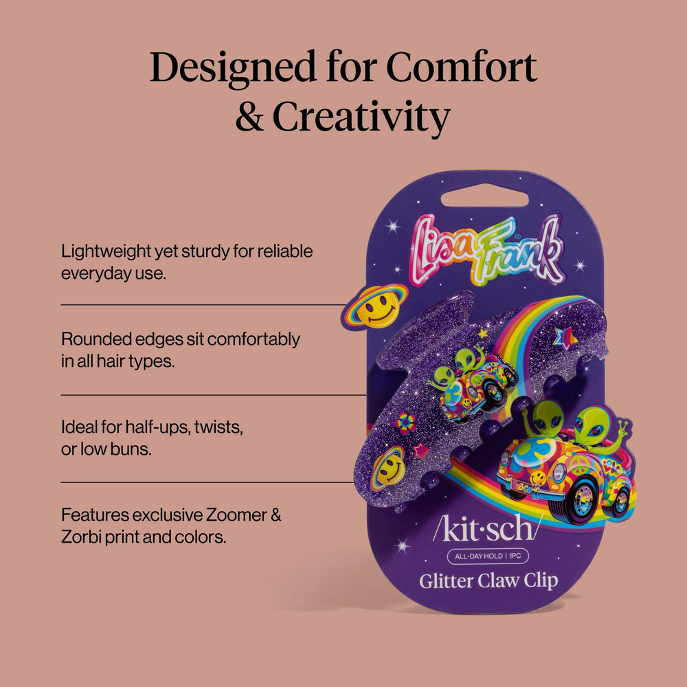 Kitsch clip used in half-up hairstyle adding rainbow charm and secure hold