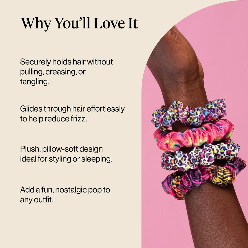 Kitsch scrunchie worn on wrist as accessory showing convenience and quick styling benefit