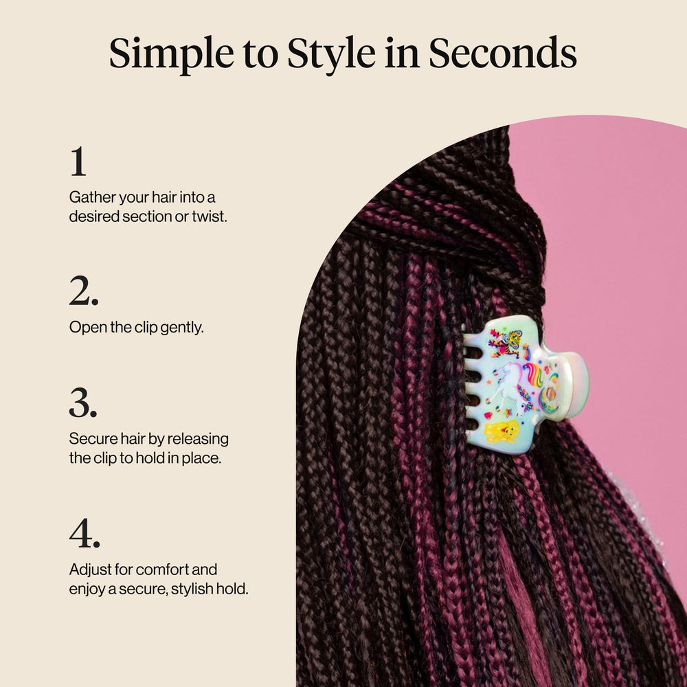 Kitsch clip on model in half-up hairstyle offering quick, stylish hair lift