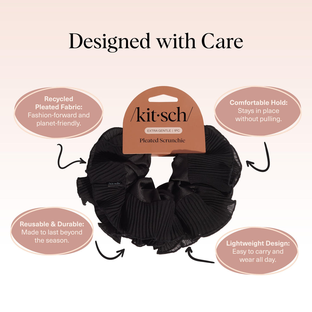 Kitsch scrunchie on a ponytail demonstrating secure hold and comfortable all-day wear