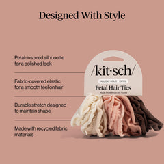 Kitsch petal hair tie securing a high ponytail without creasing benefit