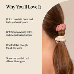 Kitsch hair tie worn on wrist as accessory for quick styling benefit