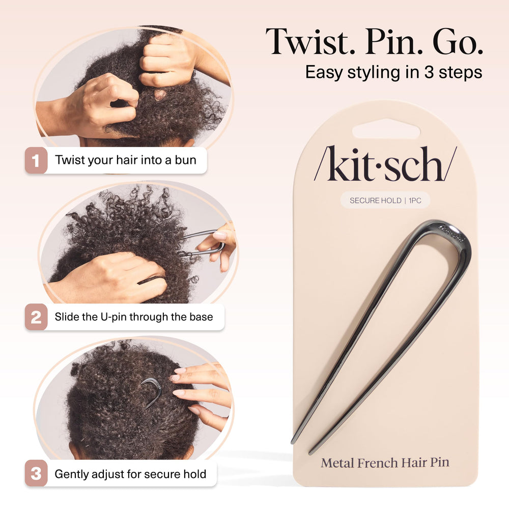 Kitsch pin next to travel pouch showing portability and quick touch-up benefit