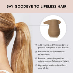 Kitsch PONYFULL inserted in a high ponytail giving lift and natural fullness benefit