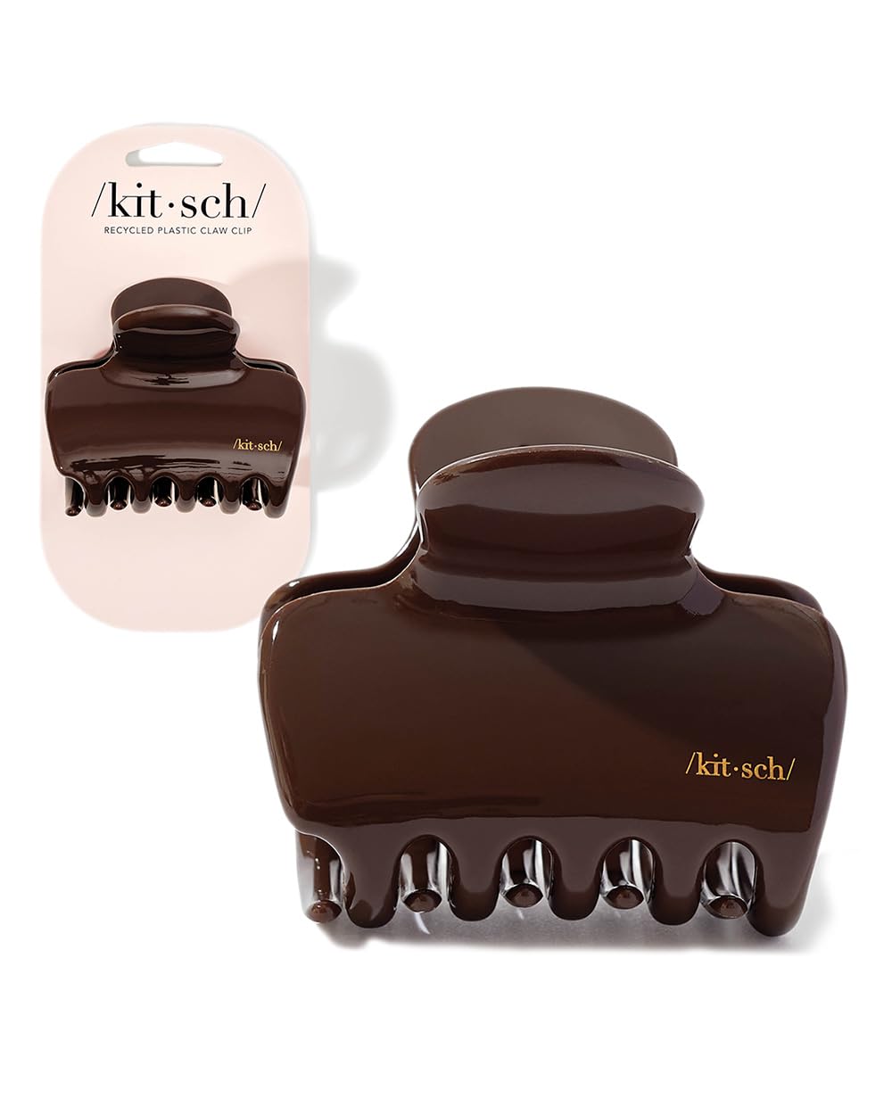 Kitsch front view of chocolate puffy clip showing shape and secure hold