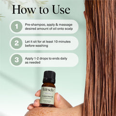 Kitsch applying oil to scalp to soothe and loosen buildup before washing