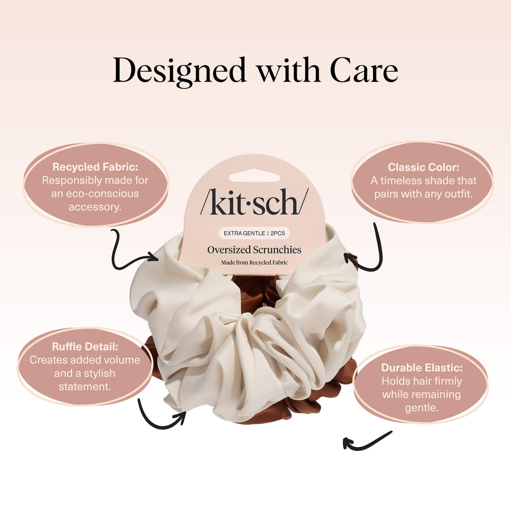 Kitsch scrunchie securing a high ponytail with gentle hold and minimal creasing benefit