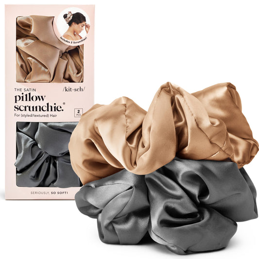 Kitsch scrunchies front packaging showing charcoal and gold colors and convenience