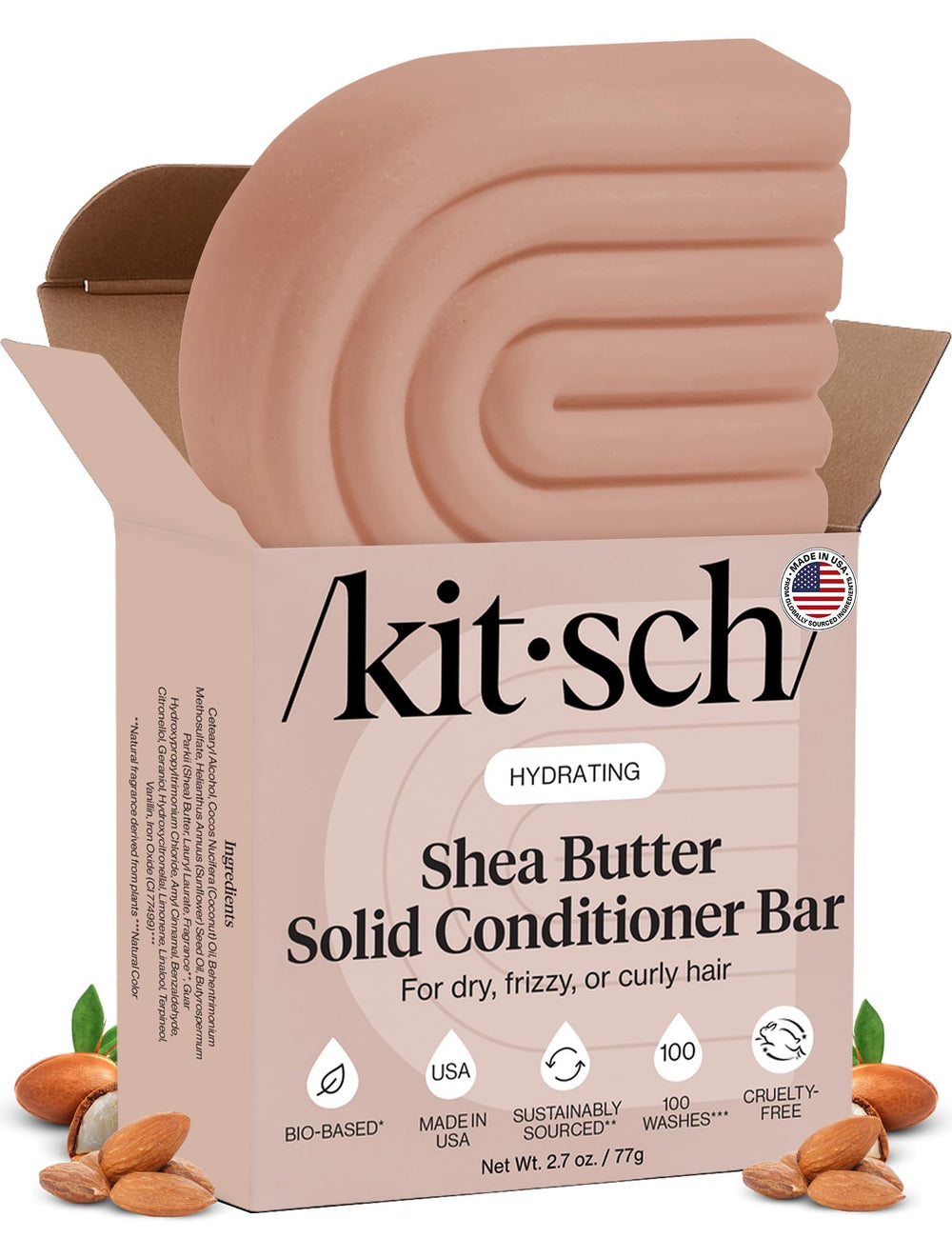 Kitsch front packaging showing the solid shea butter conditioner benefits