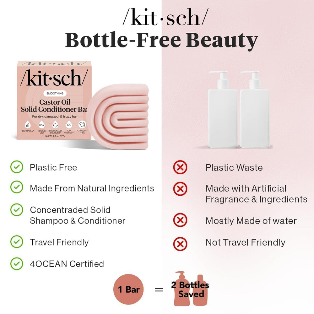 Kitsch conditioner bar inside travel pouch, highlights TSA-friendly portability