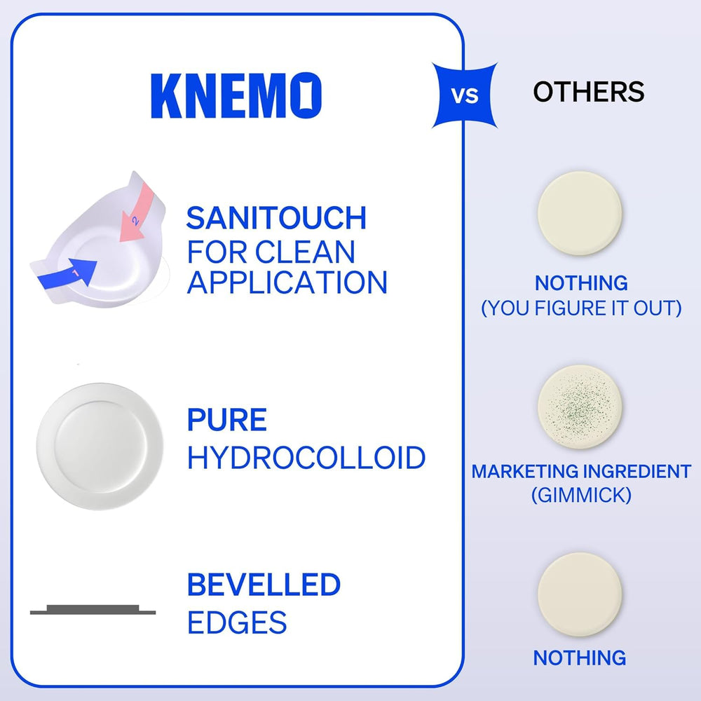 KNEMO patch worn on cheek in daylight demonstrating discreet, invisible wear benefit