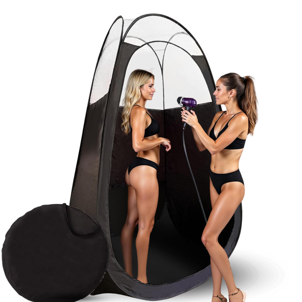 KOBBTAN front view of pop-up tent showing full coverage and portability benefit