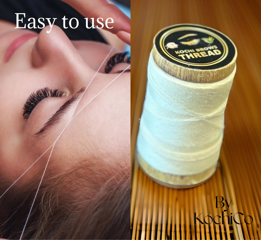 Kochi Co thread in use on eyebrow showing precise shaping benefit