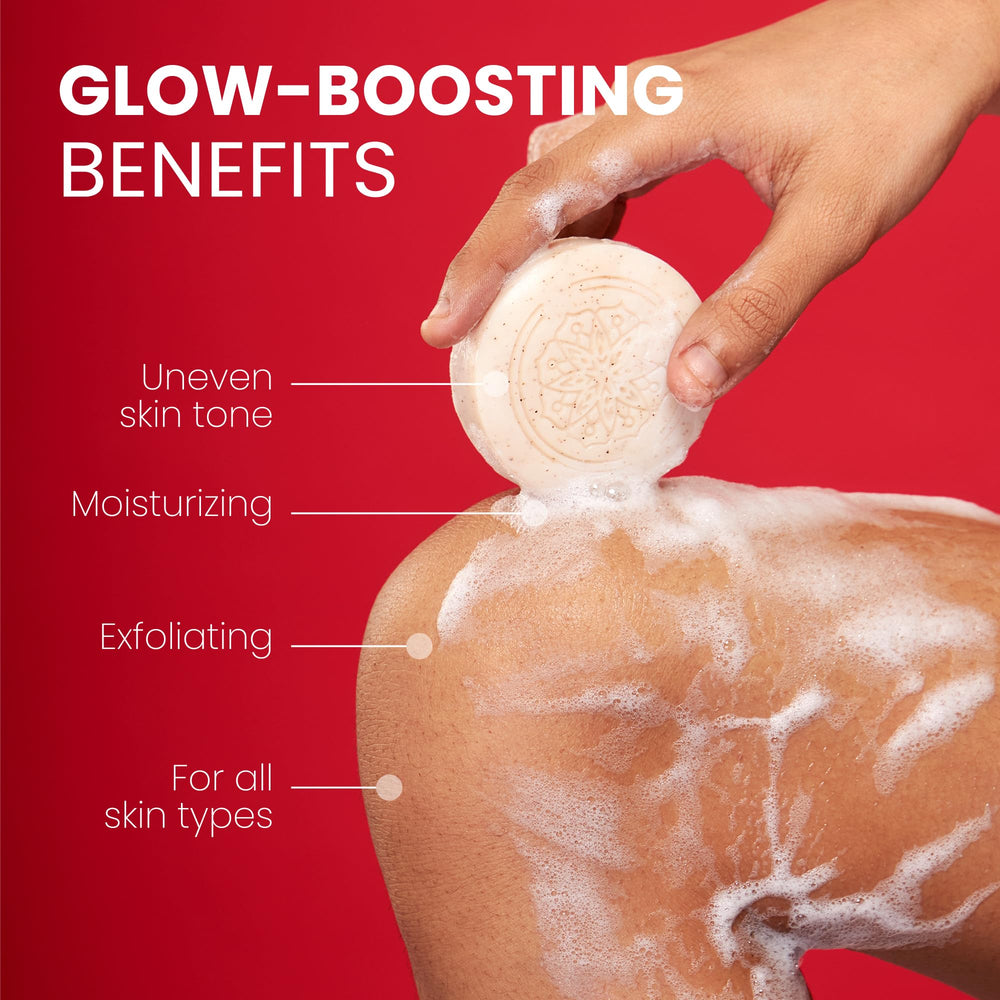 Koji White bar lathered in hand demonstrating gentle cleansing and softening