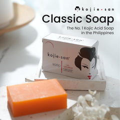 Kojie San bar resting in a soap dish to demonstrate dry storage prolongs bar life