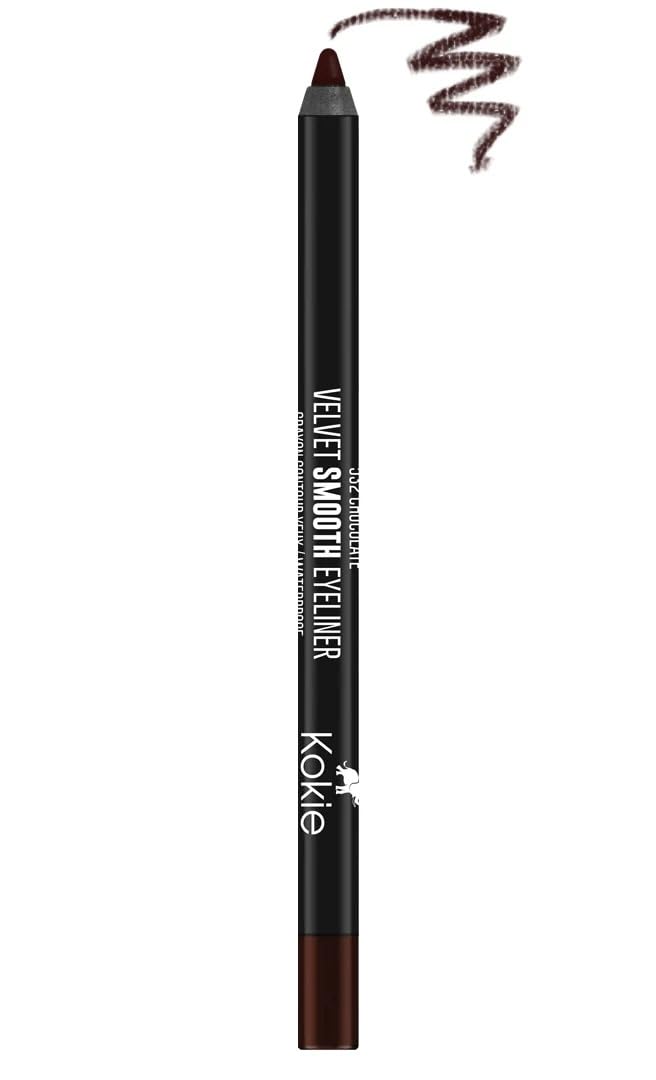 Kokie eyeliner pencil front packaging showing chocolate shade and compact size, great for travel