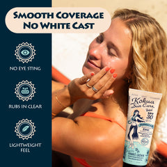 Kokua Sun Care applied to face demonstrating clear, non‑greasy tint benefit
