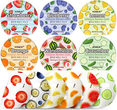 KONEUK front packaging showing 18 colorful fruit sheet masks and benefits