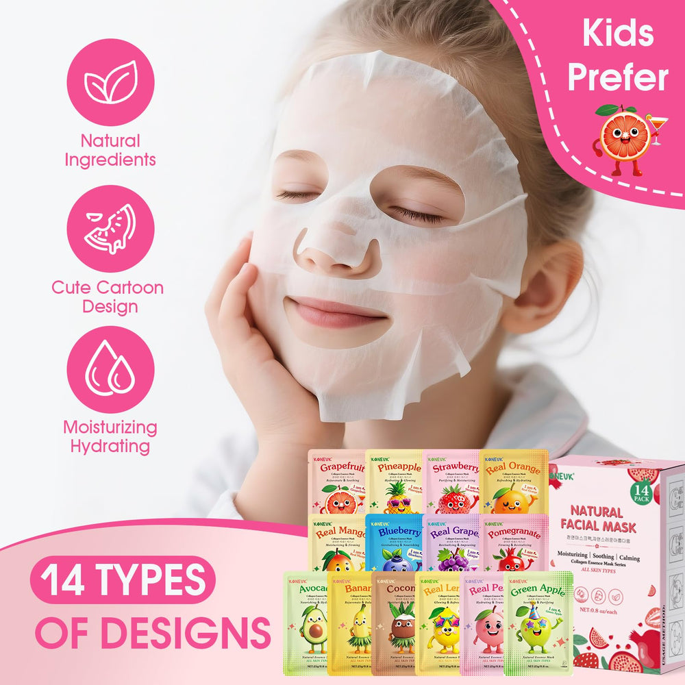 KONEUK variety layflat displaying all 14 fruit masks for easy selection and sampling