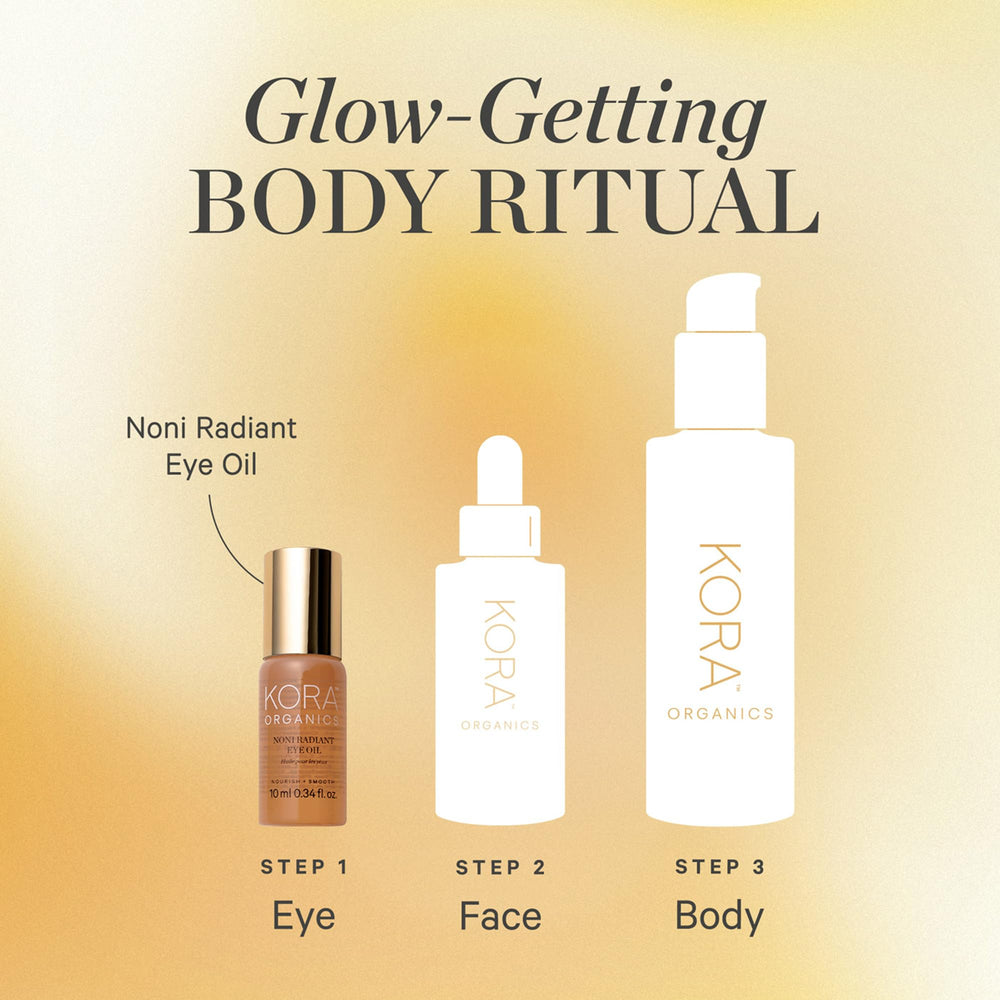 KORA Organics on a bathroom vanity suggesting daily routine and refreshed appearance benefit