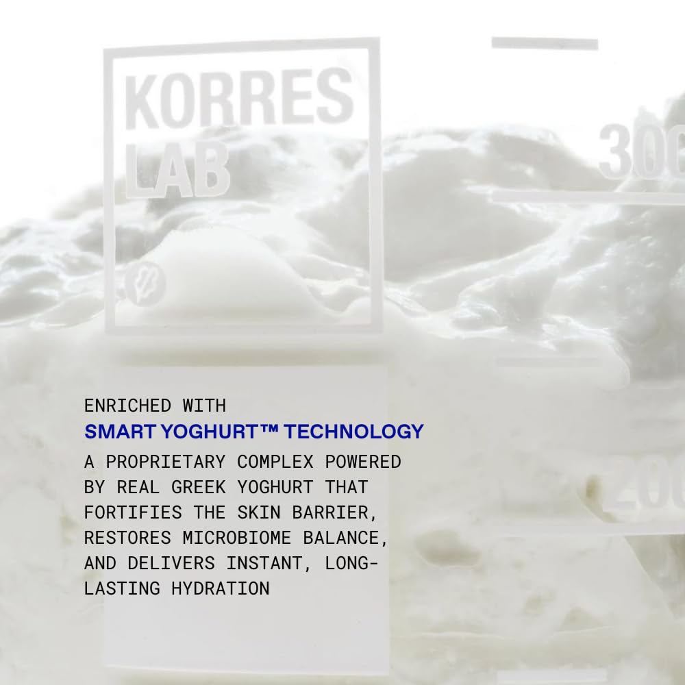 KORRES open jar with product visible, highlights creamy probiotic formula