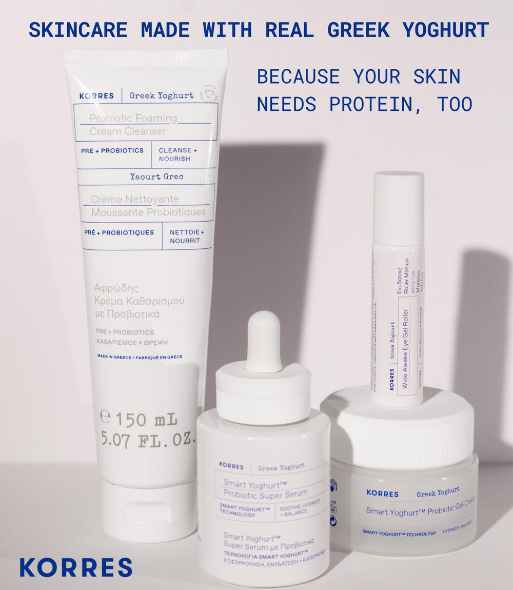 KORRES product on bathroom vanity suggesting daily brightening routine