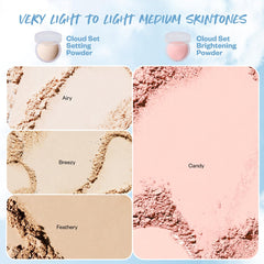 Side-by-side before and after using Kosas Cloud Set Candy to show visible brightening