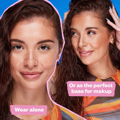 Kosas DreamBeam layered under foundation demonstrating smooth makeup base
