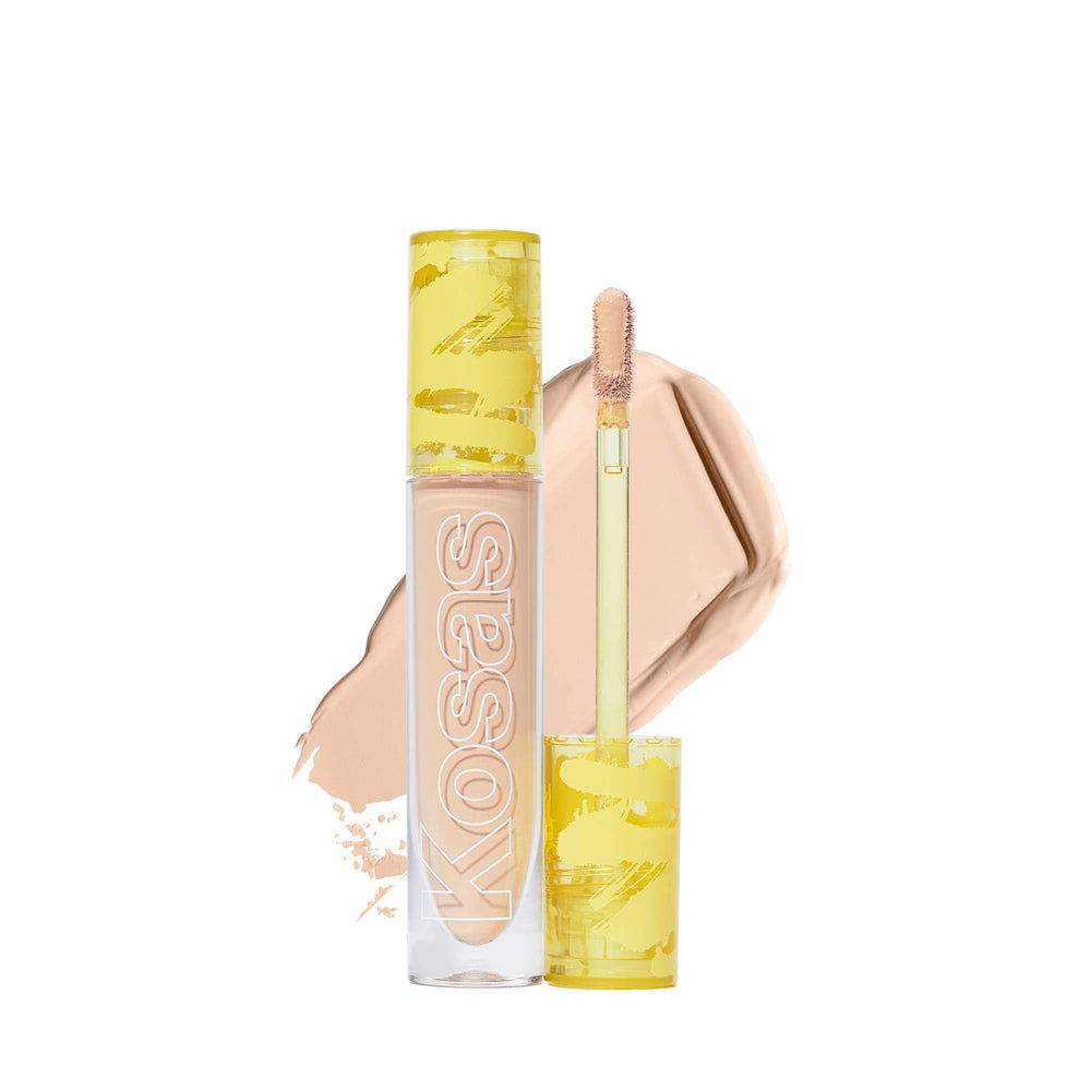 Kosas concealer front tube showing tone 3.5 W and natural finish benefit