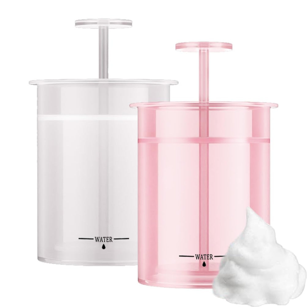 KOVCOAP foamer front view showing pink and white units, compact and portable benefit