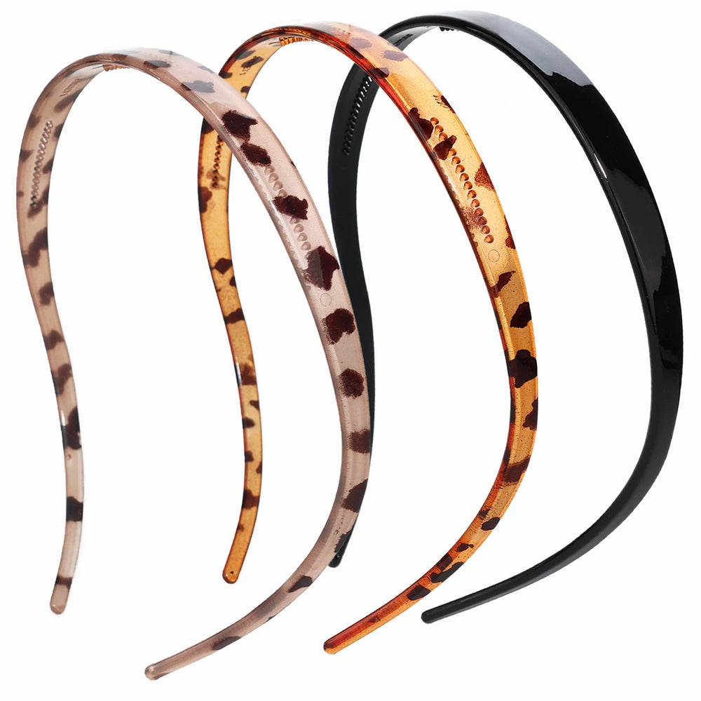 KOVOLITU front view of three leopard headbands showing pattern and slim profile for stylish hold