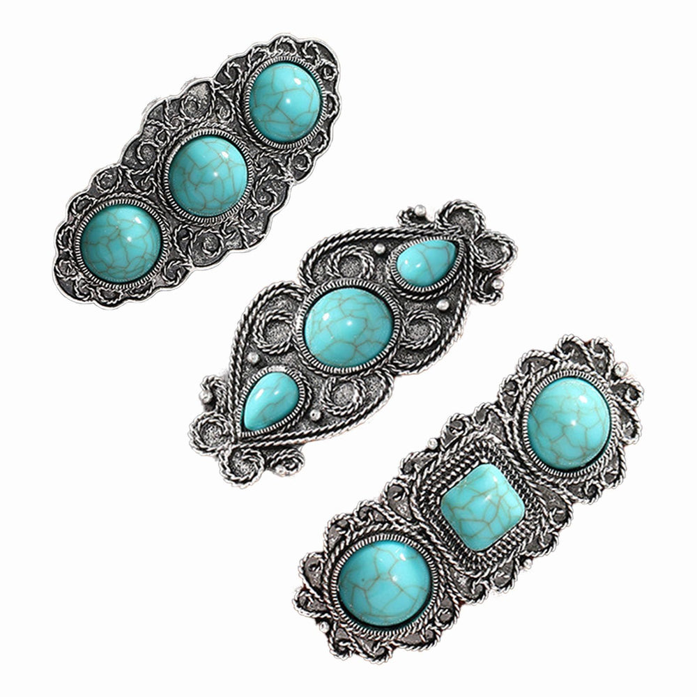 KOVOLITU front view of three turquoise barrettes showing design and finish