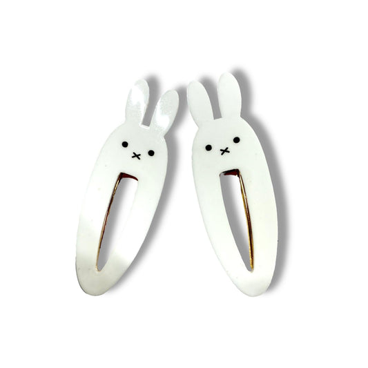 KOZUKI front view of the pack of two bunny hair clips showing playful design and secure hold